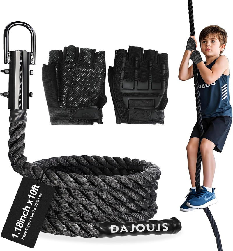 DAJOUJS Climbing Rope 1.5 Inch Diameter 10/15 / 20/30 Feet Length Gym Climbing Rope for Workout Fitness & Strength Training, Gym Rope, Exercise Climbing Rope in Black for Adults Outdoor & Indoor - Image 1